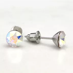   Színjátszós Swarovski kristályos ezüstszínű nemesacél fülbevaló - 6 mm ( ragasztott )