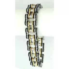 Fekete-arany-ezüstszínű nemesacél motorlánc karkötő