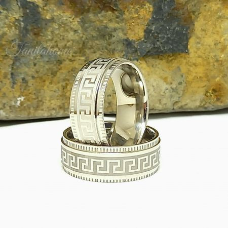 Ezüstszínű görög mintás nemesacél gyűrű
