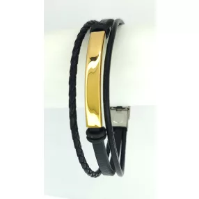 Fekete bőr karkötő nemesacél gravírozható betéttel