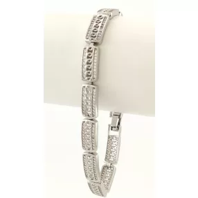 Ezüstszínű antiallergén karkötő fehér kristályokkal