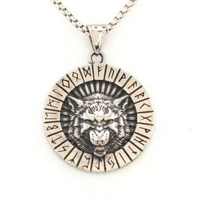 Ezüstszínű nemesacél farkasfej medál