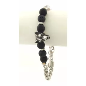 Ezüstszínű nemesacél karkötő onix ásvánnyal