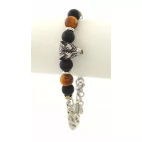   Ezüstszínű nemesacél karkötő ónix és tigrisszem ásvánnyal