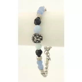   Ezüstszínű nemesacél karkötő akvamarin és ónix ásvánnyal