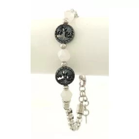   Ezüstszínű nemesacél karkötő hegyikristály ásvány díszítéssel