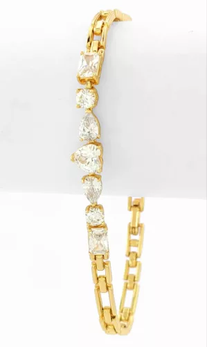 Aranysárga színű antiallergén karkötő fehér kristályokkal