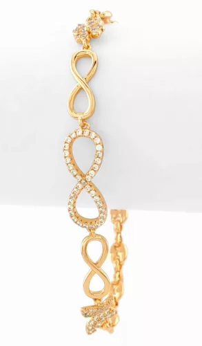 Aranyszínű antiallergén végtelen karkötő fehér kristályokkal