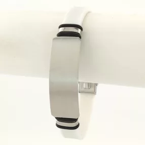 Fehér kaucsuk karkötő gravírozható nemesacél betéttel