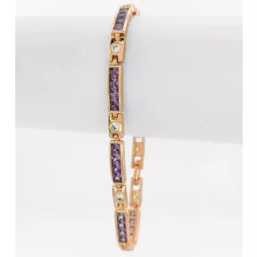 Aranyszínű antiallergén karkötő lila kristályokkal