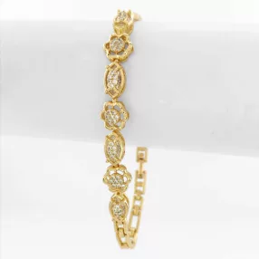   Aranysárga színű antiallergén virág karkötő fehér kristályokkal