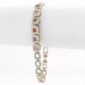 Ezüstszínű antiallergén karkötő színes kristályokkal