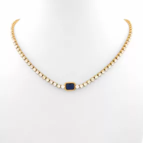   Aranyszínű nemesacél nyaklánc fehér és királykék kristályokkal