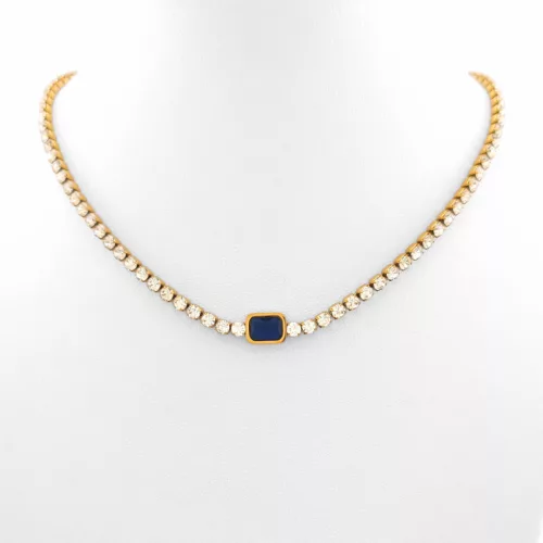 Aranyszínű nemesacél nyaklánc fehér és királykék kristályokkal