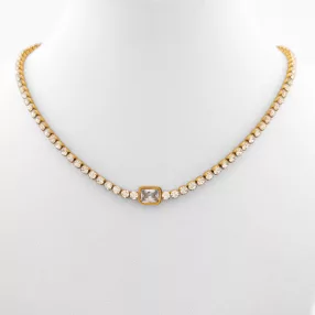 Aranyszínű nemesacél nyaklánc fehér kristályokkal