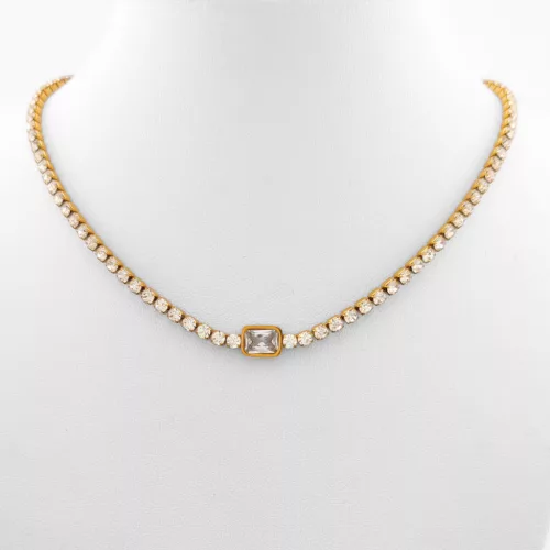 Aranyszínű nemesacél nyaklánc fehér kristályokkal