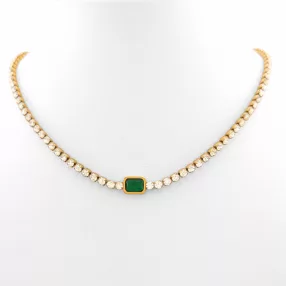   Aranyszínű nemesacél nyaklánc smaragdzöld és fehér kristályokkal