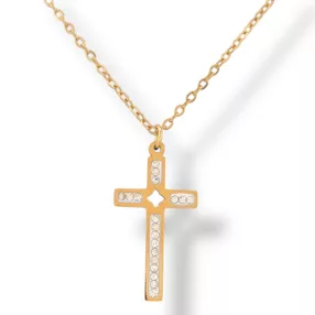 Aranyszínű nemesacél nyaklánc kereszt medállal