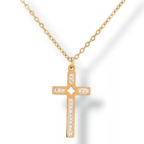 Aranyszínű nemesacél nyaklánc kereszt medállal
