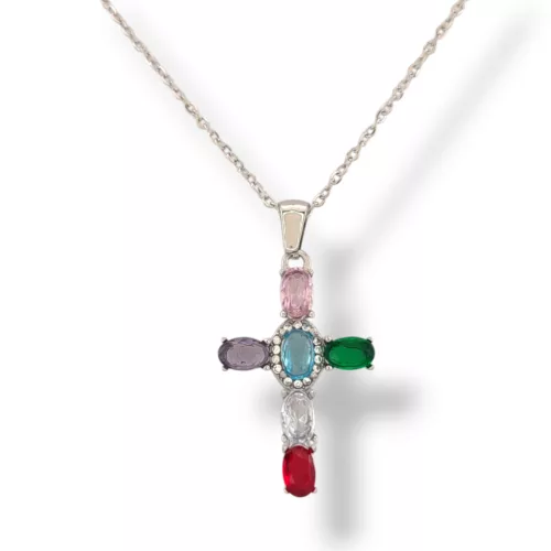 Ezüstszínű nemesacél nyaklánc kereszt medállal