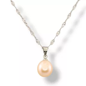Ezüstszínű nemesacél nyaklánc gyöngy medállal