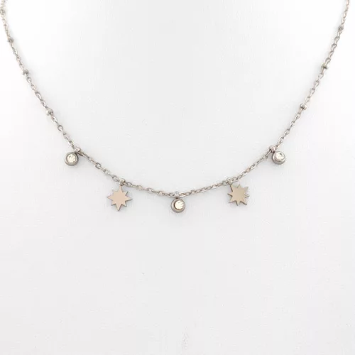 Ezüstszínű nemesacél nyaklánc csillag medálokkal