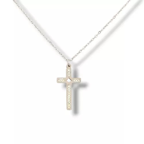 Ezüstszínű nemesacél nyaklánc kereszt medállal