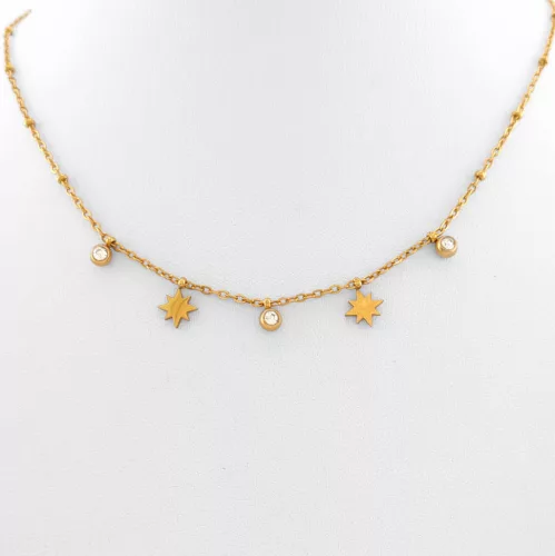 Aranyszínű nemesacél nyaklánc csillag medálokkal