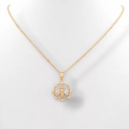 Aranyszínű nemesacél nyaklánc méhecske medállal