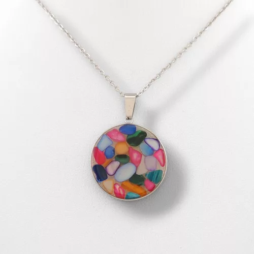 Ezüstszínű nemesacél nyaklánc lencse medállal