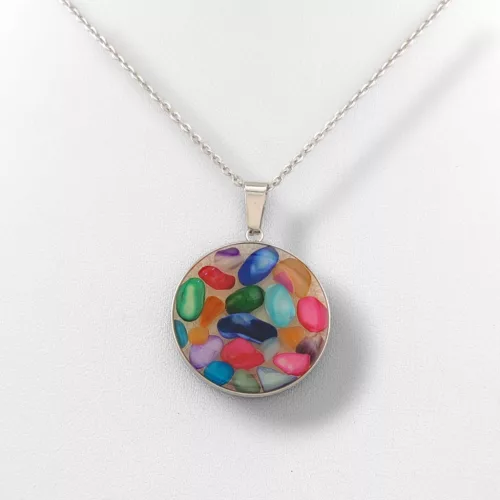 Ezüstszínű nemesacél nyaklánc lencse medállal