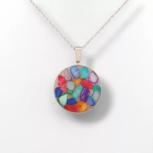 Ezüstszínű nemesacél nyaklánc lencse medállal