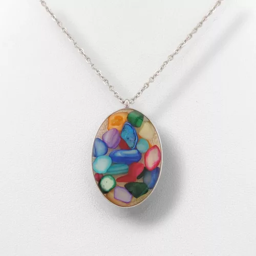 Ezüstszínű nemesacél nyaklánc lencse medállal