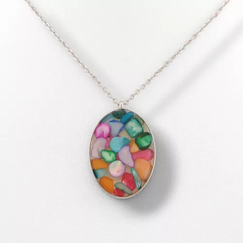 Ezüstszínű nemesacél nyaklánc lencse medállal