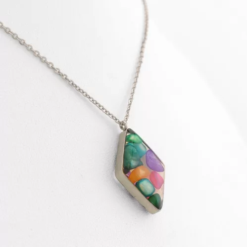 Ezüstszínű nemesacél nyaklánc lencse medállal