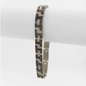 Fekete-ezüstszínű nemesacél karkötő görög mintával