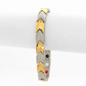 Arany-ezüstszínű nemesacél karkötő mágnessel