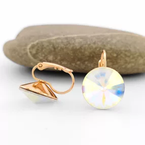   Színjátszós Swarovski kristállyal díszített aranyszínű antiallergén fülbevaló 