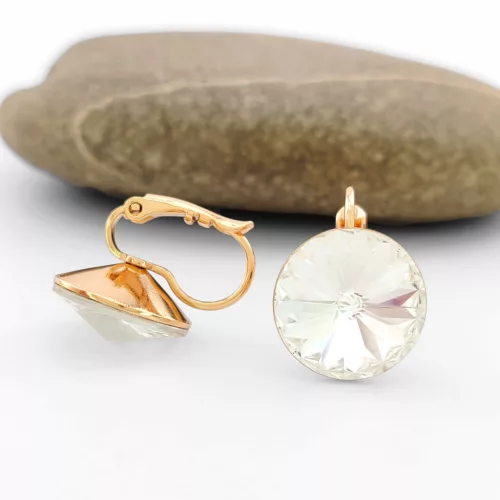 Fehér Swarovski kristállyal díszített aranyszínű antiallergén fülbevaló