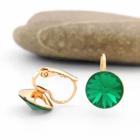   Smaragdzöld Swarovski kristállyal díszített aranyszínű antiallergén fülbevaló