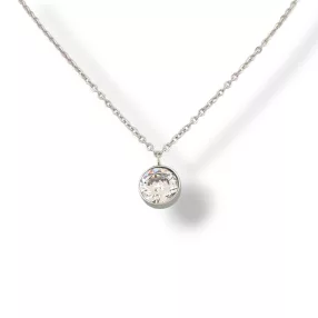   Ezüstszínű nemesacél nyaklánc fehér kristály medállal