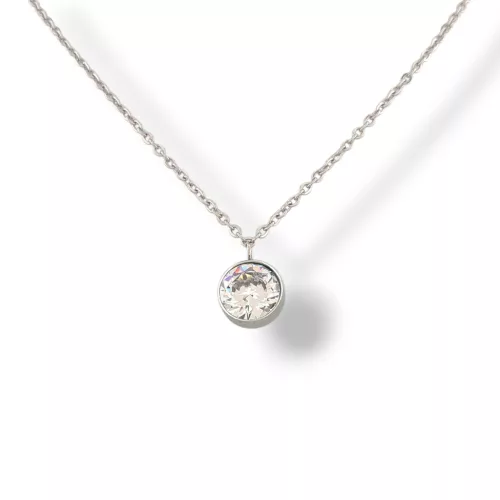 Ezüstszínű nemesacél nyaklánc fehér kristály medállal