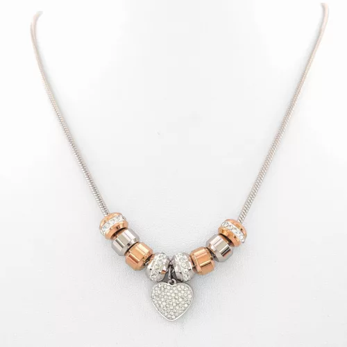 Ezüstszínű nemesacél pandora jellegű nyaklánc szív charmmal