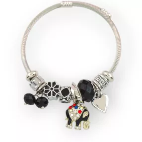   Ezüstszínű nemesacél pandora jellegű karperec szerencse elefánt charmmal