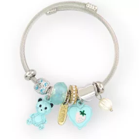   Ezüstszínű nemesacél pandora jellegű karperec maci charmmal