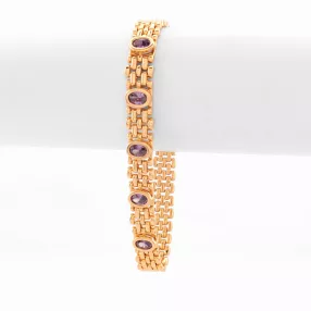 Aranyszínű antiallergén karkötő lila kristályokkal