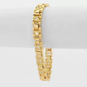   Aranysárga színű antiallergén karkötő fehér kristályokkal