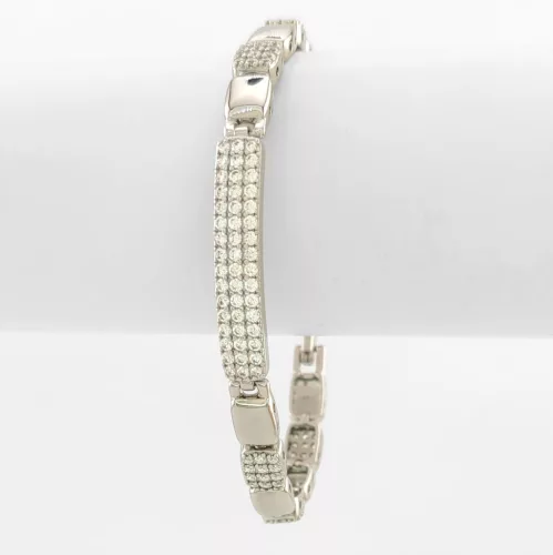 Ezüstszínű antiallergén karkötő fehér kristályokkal