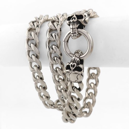 Ezüstszínű nemesacél nyaklánc koponya csattal