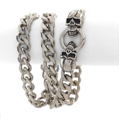 Ezüstszínű nemesacél nyaklánc koponya csattal